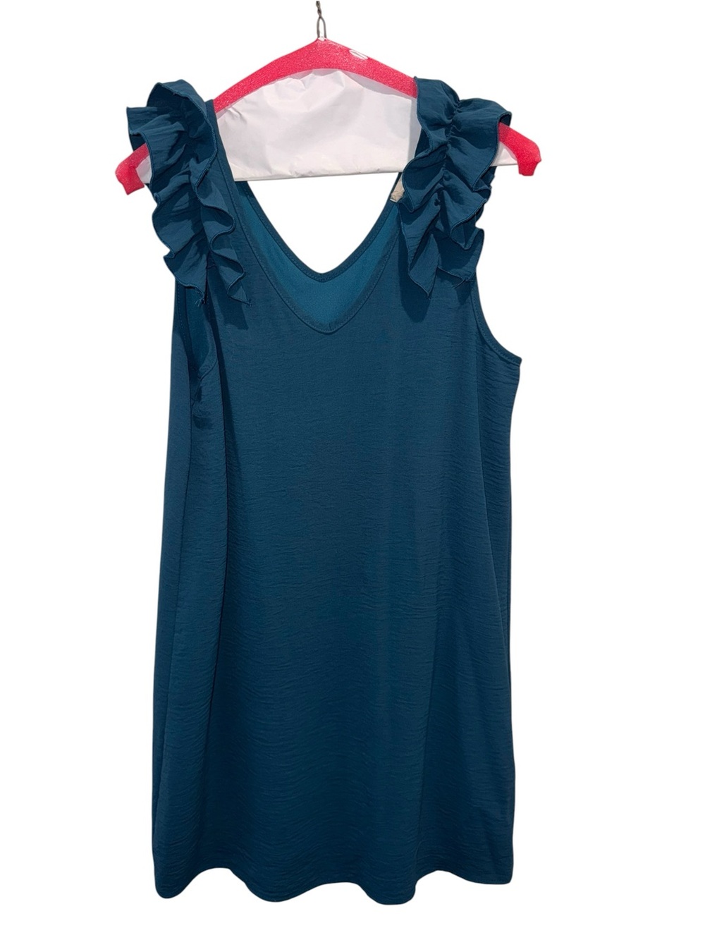 entro Teal Blue Ruffle Shoulder Tank Dress